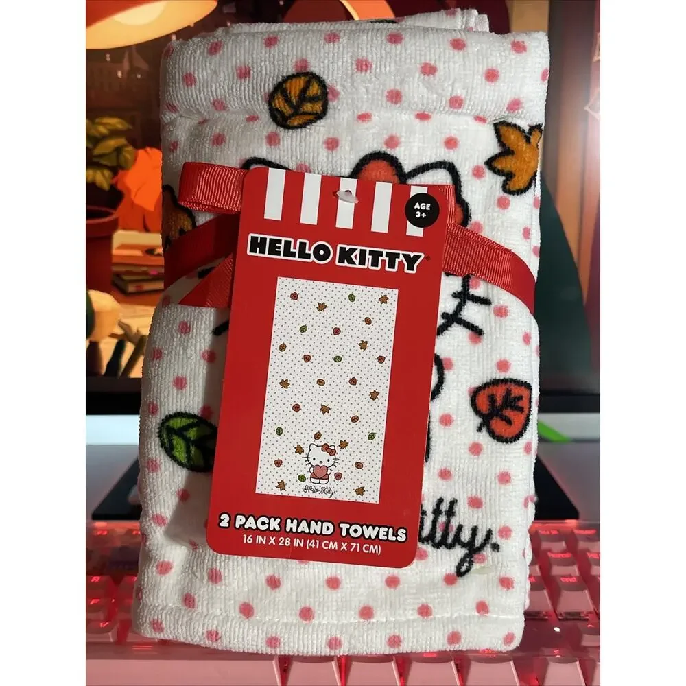 Hello Kitty Thanksgiving Hand Towels Dots Leaves Fall Autumn 2024 Sanrio 2 Pack